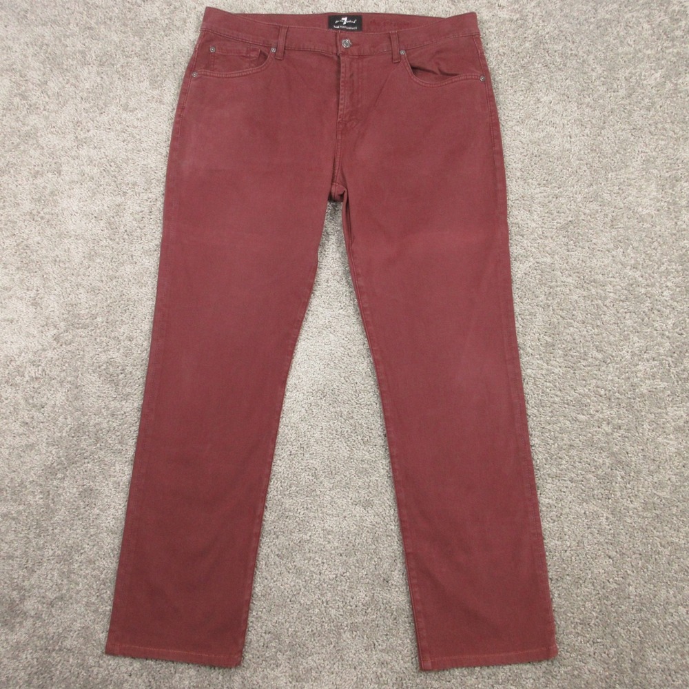 7 For All Mankind Pants Mens 36x30 Red The Straight Flex 5 Pocket Chinos Zip Fly
